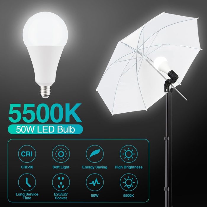 EMART 8.5 x 10 ft Backdrop Support System, Professional Photography Lighting Kit with 50W LED Blub, Reflector, Backdrop *3, Umbrellas&Softbox Lighting Kit for Studio, Portrait and Video Shooting - Image 3