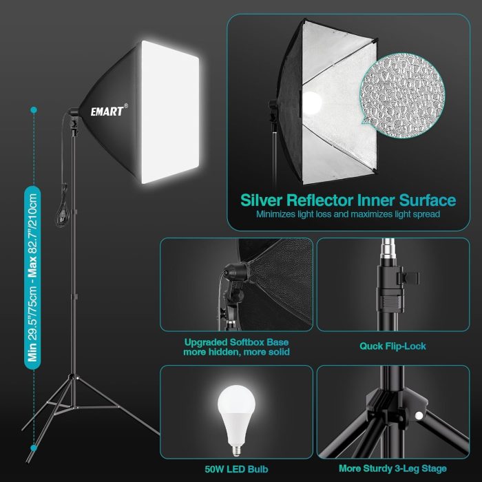 EMART 8.5 x 10 ft Backdrop Support System, Professional Photography Lighting Kit with 50W LED Blub, Reflector, Backdrop *3, Umbrellas&Softbox Lighting Kit for Studio, Portrait and Video Shooting - Image 4