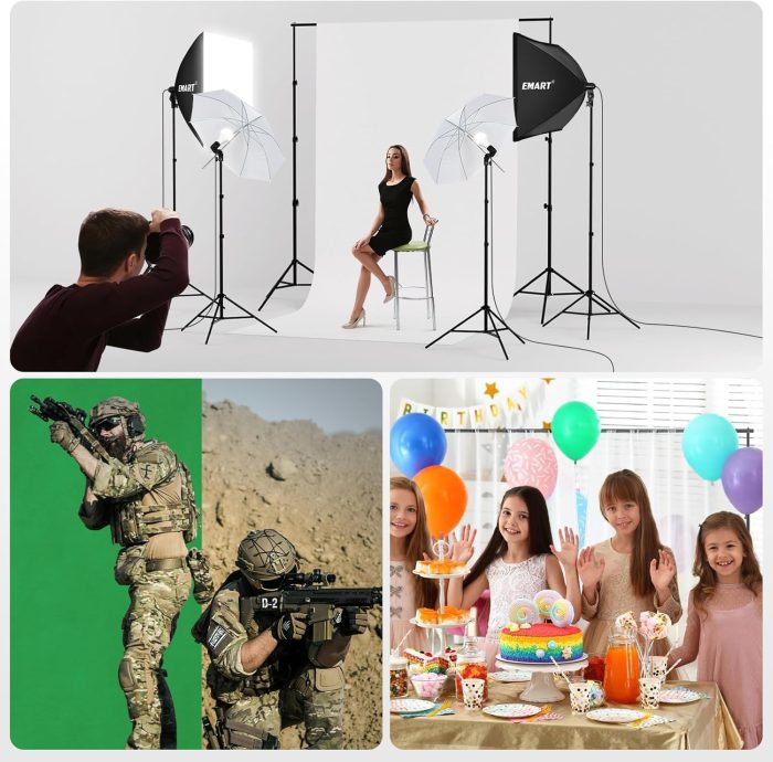 EMART 8.5 x 10 ft Backdrop Support System, Professional Photography Lighting Kit with 50W LED Blub, Reflector, Backdrop *3, Umbrellas&Softbox Lighting Kit for Studio, Portrait and Video Shooting - Image 6