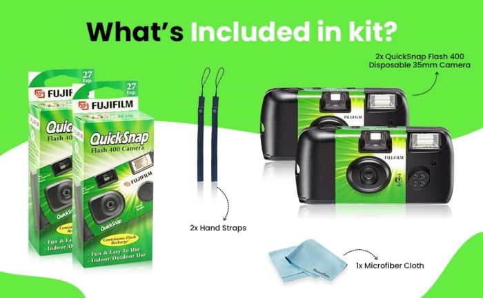 Fujifilm QuickSnap Flash 400 Disposable 35mm Camera • 2 Pack • 2 Hand Straps • BluebirdSales Microfiber Cleaning Cloth - Image 7